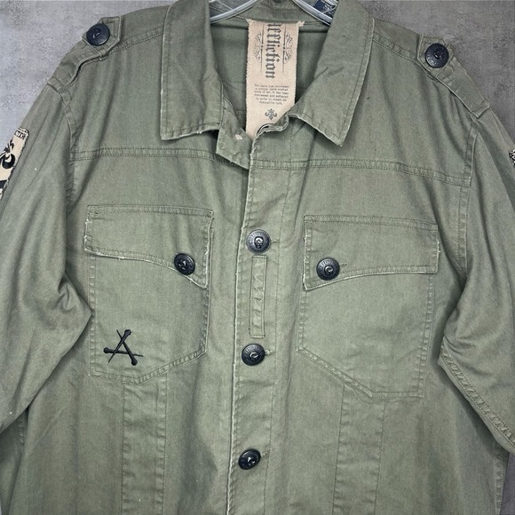 Vintage Y2K Affliction Jacket Men XL Army Green Military Biker Skull Grunge - Picture 4 of 13
